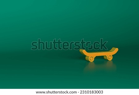 Orange Skateboard icon isolated on green background. Extreme sport. Sport equipment. Minimalism concept. 3D render illustration.