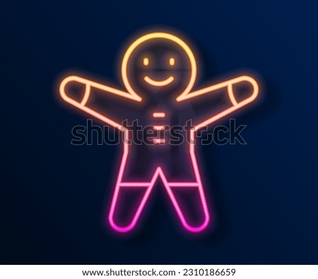 Glowing neon line Holiday gingerbread man cookie icon isolated on black background. Cookie in shape of man with icing.  Vector