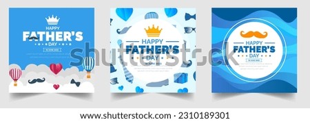happy Father's Day social media post greetings, banner, background and poster design template celebrate in june. Father's Day background or banner with necktie, glasses, hat, and gift box. 