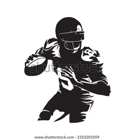 American football player throws ball, isolated vector silhouette, ink drawing, team sport ahtlete