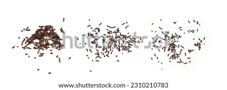 Candy Sprinkle Pile, Donut Chocolate Sprinkles Isolated, Sweet Brown Glaze Decoration, Chocolate Vermicelli on White Background Top View Royalty-Free Stock Photo #2310210783