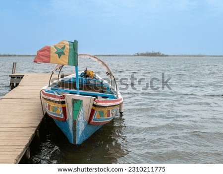  Huge, colorful hand-made boats (also called pirogues) for fishing at Sine- Saloum Delta SENEGAL