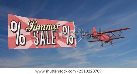 Biplane with advertising banner Summer Sale