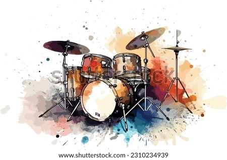 Drums. Watercolor vector musical instruments.