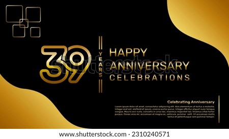 39 year anniversary logo design with a double line concept in gold color, logo vector template illustration