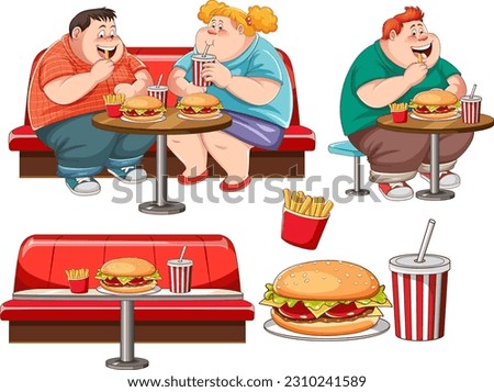 Fat Couple Eating Fast Food  illustration