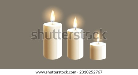 Realistic soy wax white candles with fire romantic atmosphere Royalty-Free Stock Photo #2310252767