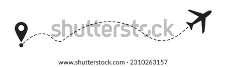 Airplane dotted route line the way airplane. Flying with a dashed line from the starting point and along the path - stock vector.EPS 10