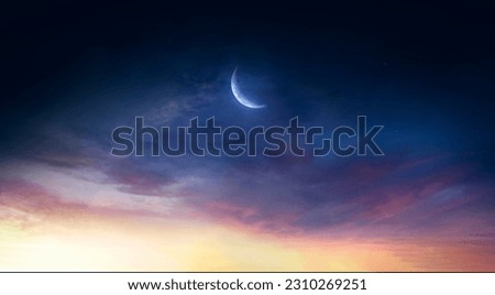Sky night stars and moon, islamic night, sunset, twilight