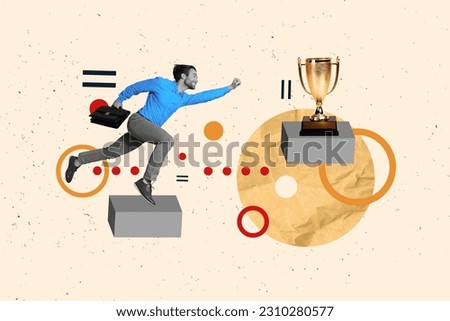 Creative banner 3d collage of businessman formalwear running fast fist goal progress award goblet best worker isolated on beige background Royalty-Free Stock Photo #2310280577