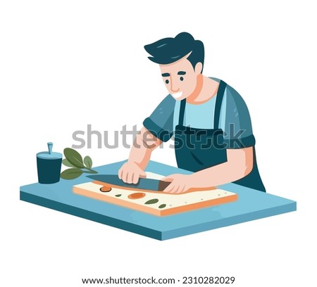 The adult chef working in the kitchen isolated