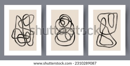 Abstract lines chaotic picture wall art print. Wall artwork for interior design. Bundle, collection. Contemporary decorative background with picture. Printable minimal abstract lines poster.