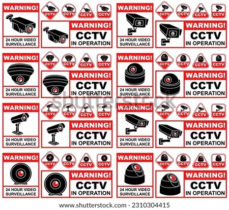 Set Collections Labels Sign CCTV video surveillance. Security camera sticker design vector illustration