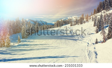 Mountains ski resort in Austria - nature winter sport toning picture 