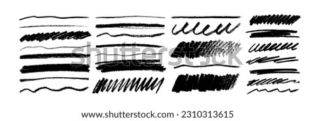 Hand drawn pencil lines and squiggles set. Vector charcoal smears, striketrhoughs and swirls. Doodle style sketchy lines. Horizontal wavy strokes collection. Scratchy strokes with rough edges. Royalty-Free Stock Photo #2310313615