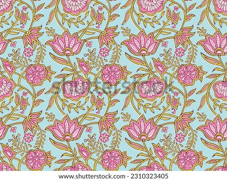 INDIAN FLORAL BLOCK PRINT SEAMLESS PATTERN VECTOR ILLUSTRATION Royalty-Free Stock Photo #2310323405