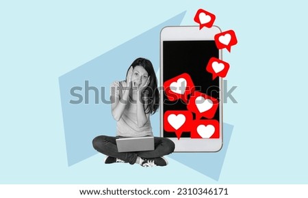 Collage photo of attractive girl and big phone Royalty-Free Stock Photo #2310346171