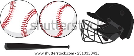 Vector illustration baseball kit helmet, bat,  ball set
