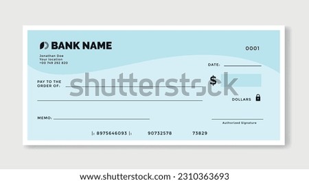 Blank template of the bank check isolated. Check, Cheque template. Vector stock Royalty-Free Stock Photo #2310363693