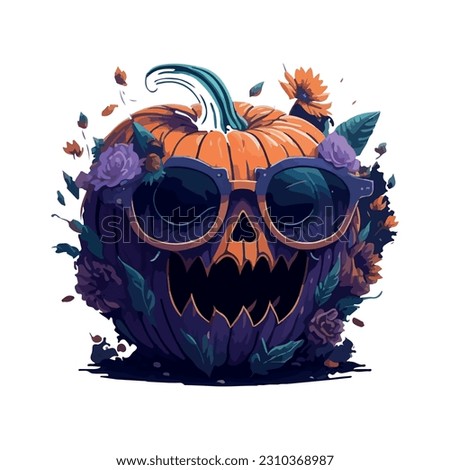 halloween pumpkin with glasses illustration vector image