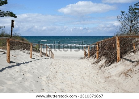 entrance to the wide beach in Stilo with the white sand, Baltic sea, Poland