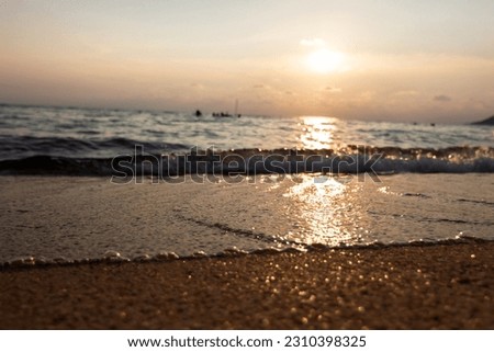 Beautiful sunset above sea. Vibrant and soft color magic light. Romantic time on vacation in tropical.