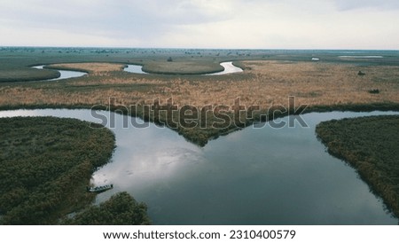 Aerial view of Okavango delta river in Botswana, Africa