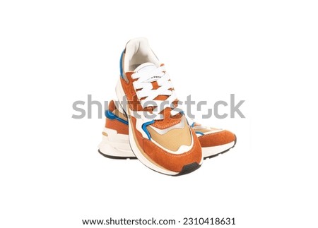 New brown shoes or sneakers isolated on white background with clipping path. High quality photo