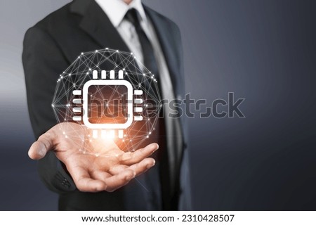 AI technology concept. Business man hold icon
