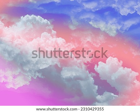 beauty sweet pastel soft orange and pink with fluffy clouds on sky. multi color rainbow image. abstract fantasy growing light