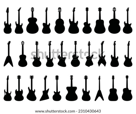 Set of Guitars Silhouette, Music Instrument
