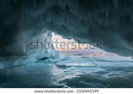 Ice cave on island Olkhon at Baikal Lake, Siberia, Russia Royalty-Free Stock Photo #2310442599