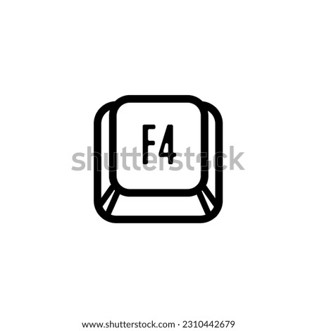 F4 key icon. Keyboard button symbol, black and white outline drawing. Isolated clip art illustration.