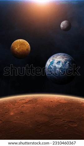 View of the planet Mars from space. Solar system planets: Mars, Earth, Venus, Mercury. Terrestrial planets. Sci-fi background. Elements of this image furnished by NASA.  Royalty-Free Stock Photo #2310460367
