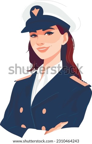Smiling young woman pilot. Captain of passenger plane. Isolated flat vector design Royalty-Free Stock Photo #2310464243