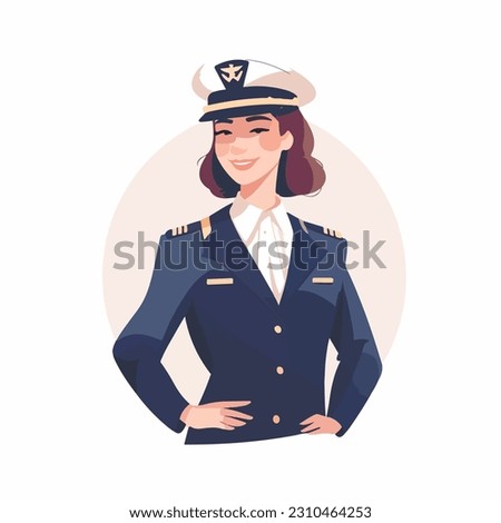 Smiling young woman pilot. Captain of passenger plane. Isolated flat vector design Royalty-Free Stock Photo #2310464253