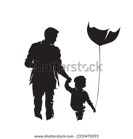 Father and son fly kite. Spending time together with children, isolated vector silhouette