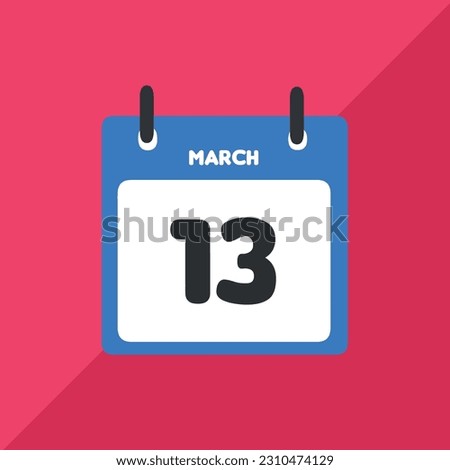 March 13 vector icon calendar Date, day and month Vector illustration, colorful background.
