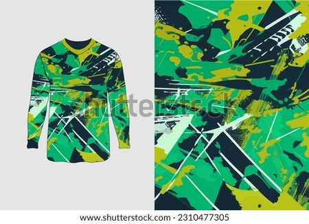 Long sleeve jersey grunge camo texture for extreme sport wear, racing, cycling, football, motocross, travel, backdrop, wallpaper. Vector pattern.