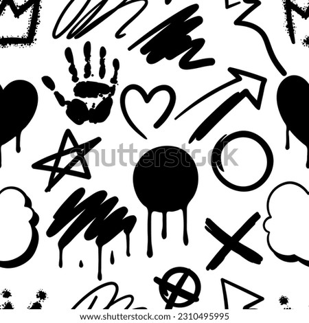 Pattern with graffiti symbols. Cartoon abstract grunge creative image.