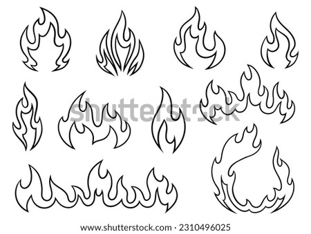 Set of stylized fire. Decorative element for design.