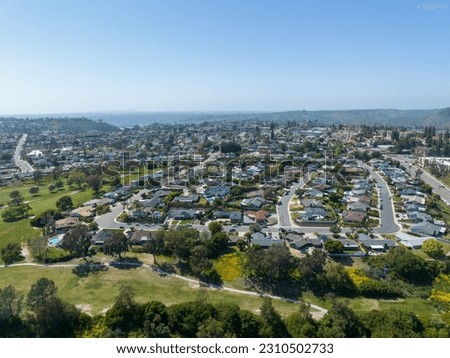 Aerial view of house in La Mesa City in San Diego, California, USA Royalty-Free Stock Photo #2310502733