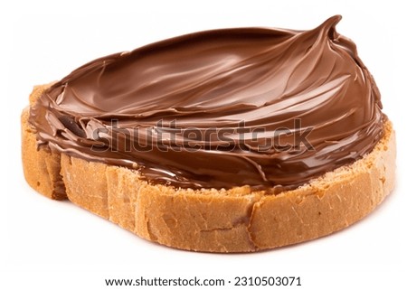 Slice of bread with chocolate swirl cream isolated on white background