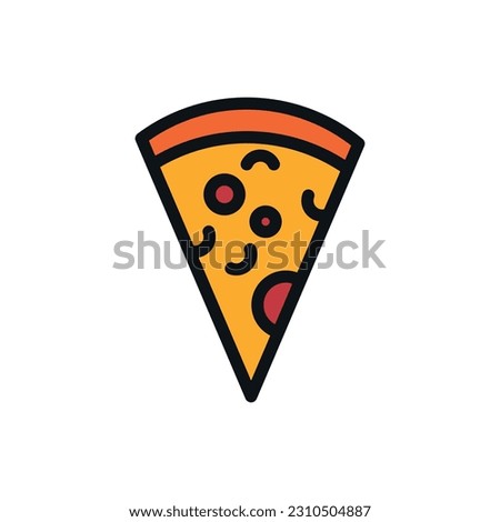 Slice of Pizza with Sausage Line Flat Vector Design Minimal Icon on White Background. Modern Fast Food Illustration for Cafe and Restaurants.