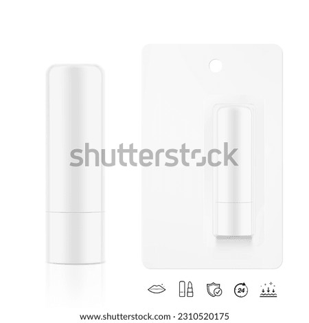 Realistic lipstick balm with blister mockup set. Vector illustration isolated on white background. Ready for your design. EPS10. Royalty-Free Stock Photo #2310520175