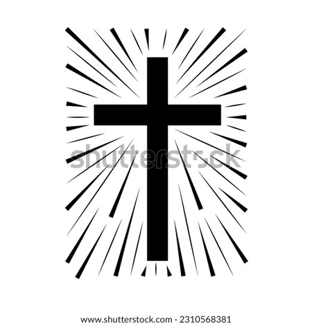 Christian cross sign hipster sun starburst retro vintage design. Vector illustration.