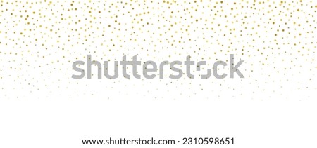 Golden falling confetti background. Repeating gold glitter pattern. Yellow, orange and golden dots wallpaper. Celebration party decoration. Vector backdrop  Royalty-Free Stock Photo #2310598651