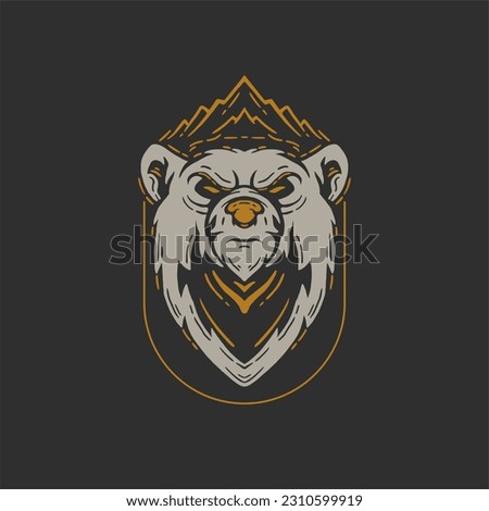 bear and mountain illustration vintage style for t shirt and apparel. bear illustration hand drawn retro vintage style