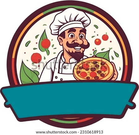 Logo design for pizza business, vector illustration. Chef cartoon.