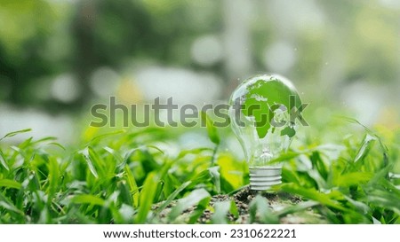 Renewable energy Environmental protection Renewable energy is vital to the world. Sustainable Renewable Energy Sources Green world map on light bulb in nature for environment and conservation